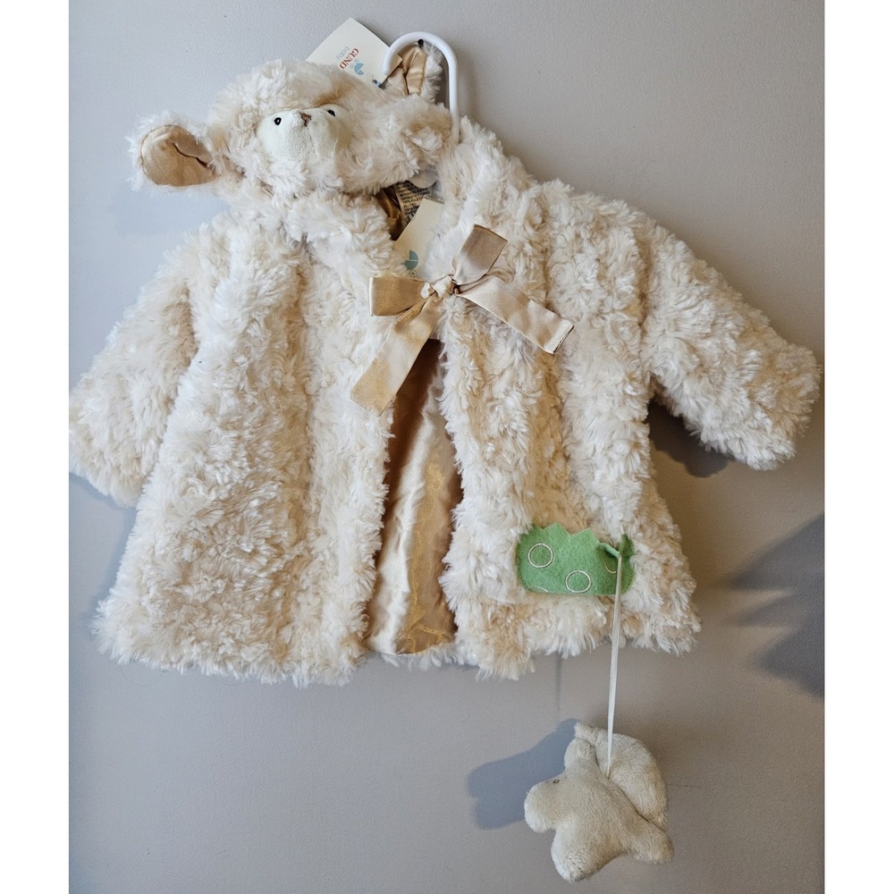 GUND Baby Teddy Bear Plush Coat Jacket 3–12 Months‎ Ivory Hooded Rattle NWT